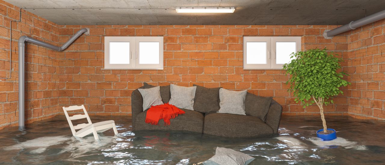 Photo of a living room under water because of Water Damage Restoration